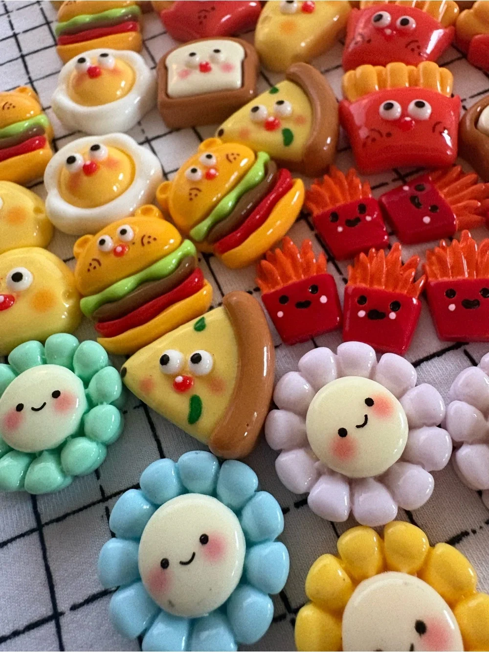 Cute Kawaii Food + Flowers Cabochons Flat Backs for Crafting - Bundle Lot